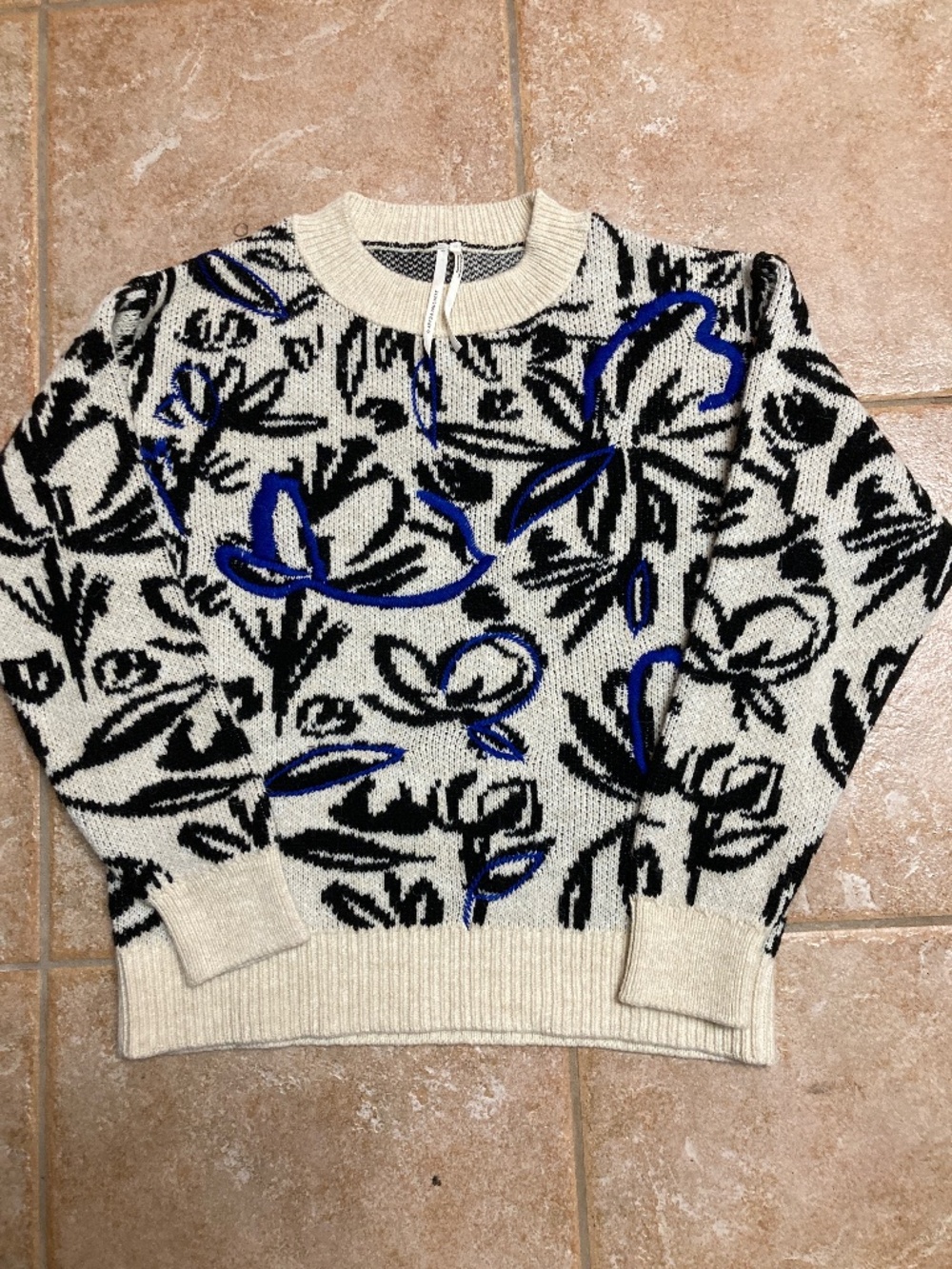 Anthropologie Sweater in Cream/Black/Blue Sz XXS